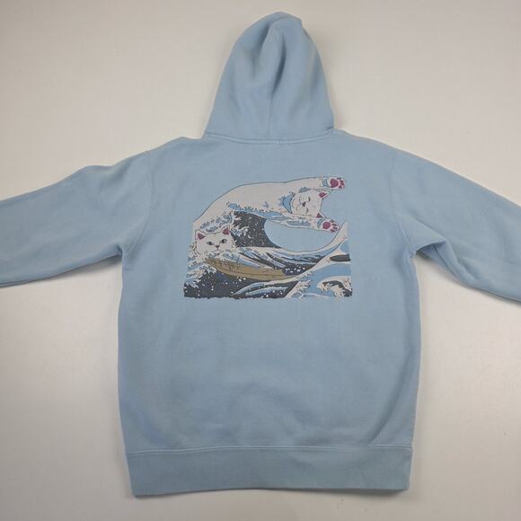 RipNDip Hoodie Small Blue Surf Beach Wave Nerm Cat Graphic Pullover Sweatshirt - Picture 3 of 12